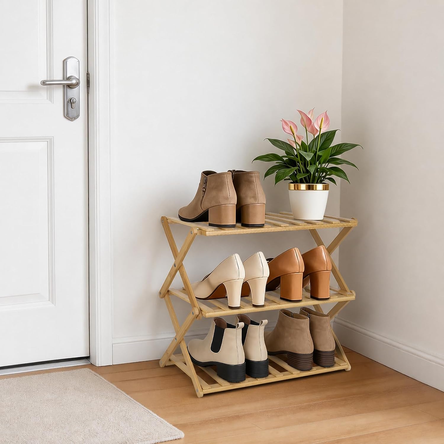 Bamboo Folding Shoe Rack (3 Tier)