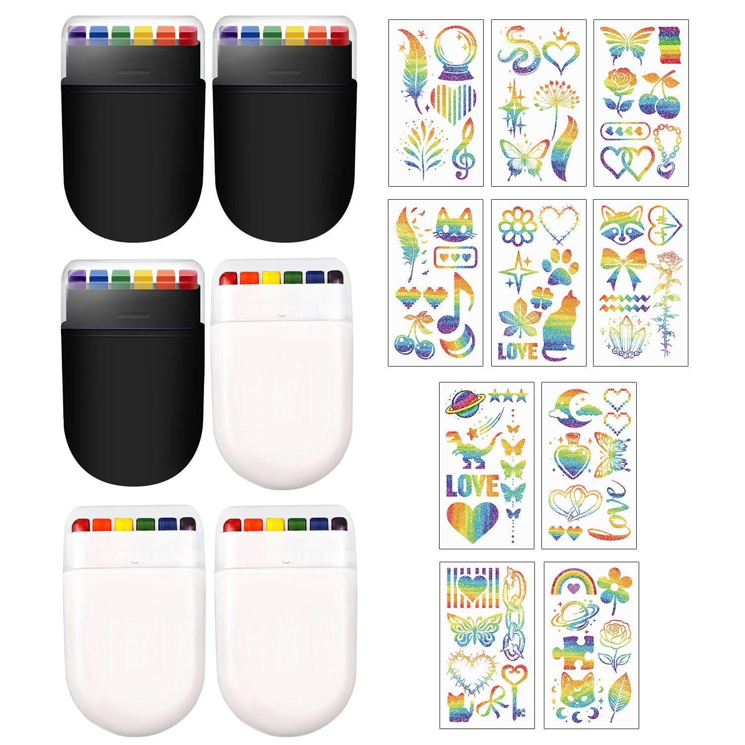 Rnskfg Black 2 Face Painting Sticks And 10 Rainbow Tattoo Stickers, Rainbow Face Painting, Creative And Fun Painting, Diy Facial Painting, Cute Tattoo Stickers, Pride Party Dressing Supplies.