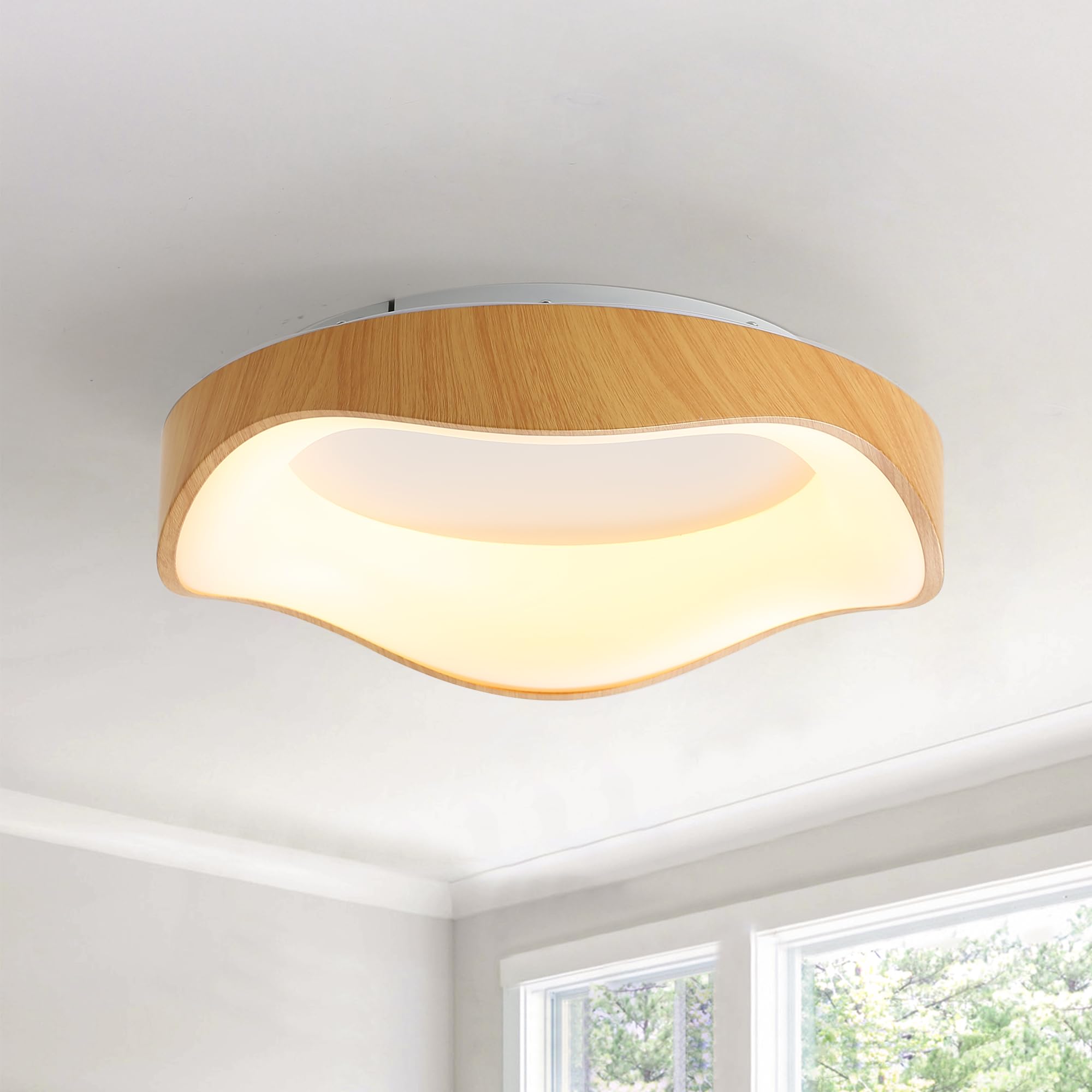 Meibeileil Yellow Modern Led Ceiling Light,Dimmable Minimalist Ceiling Lights Wood Grain Color,52Cm 3000K-6500K Light Fittings Ceilings Eye Protection For Living Room Bedroom Kitchen Hallway