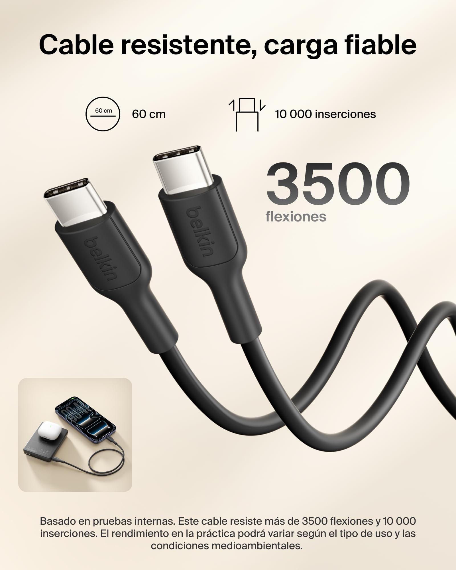 Belkin BoostCharge Batería Externa 10000 mAh con Anillo Magnético - Negro | Power Bank de 10000 mAh, Anillo Magnético para Accesorios, 2 Puertos USB-C, Precargada, Cable Incluido, Batería Portátil