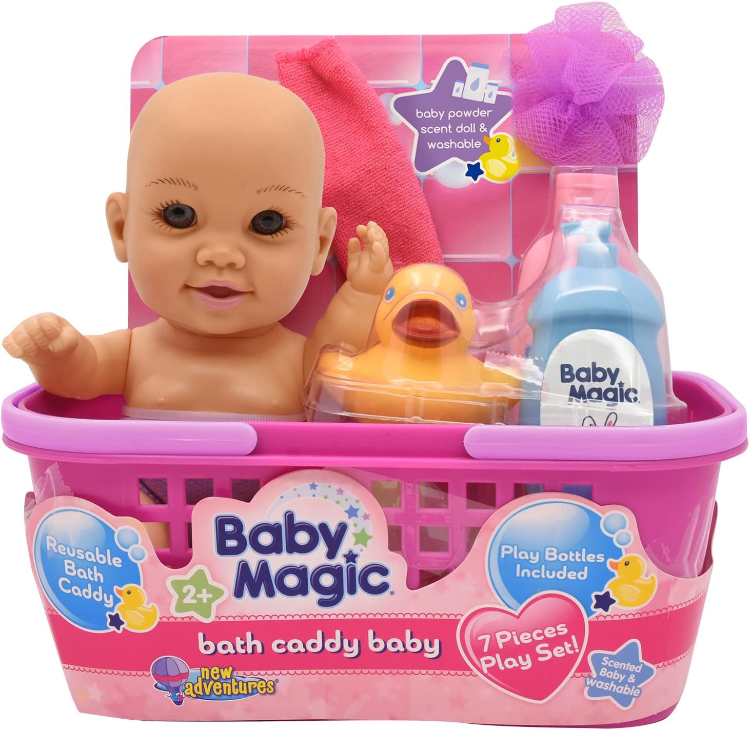 New Adventures Baby Magic 8" Bath Caddy Baby Brwon Eyed Baby (6743), 2+, Bath Baby Doll
