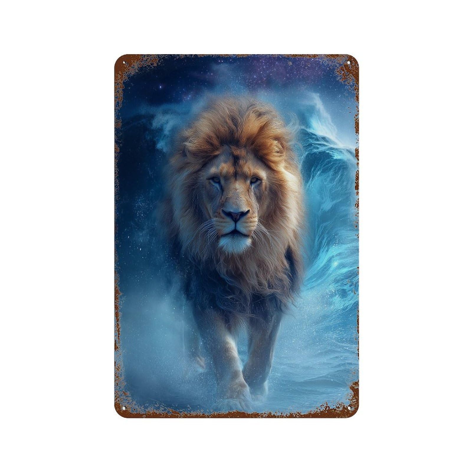 Galactic Lion Majesty -1 Aged Metal Wall Plaque 11.8"x7.9", for Pub, Kitchen And Man Cave Decor, Decorative Metal Wall Art
