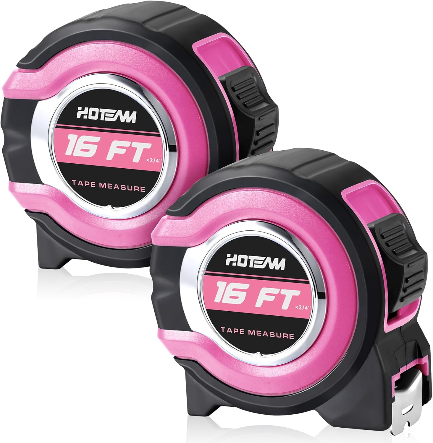Hoteam 2 Pcs Pink Tape Measure Retractable with 1/8 Fractions Lightweight Pink Measuring Tape Accuracy 1/32 with Magnetic Hook Lock Button Easy to Read Measurement Tools(25 ft)