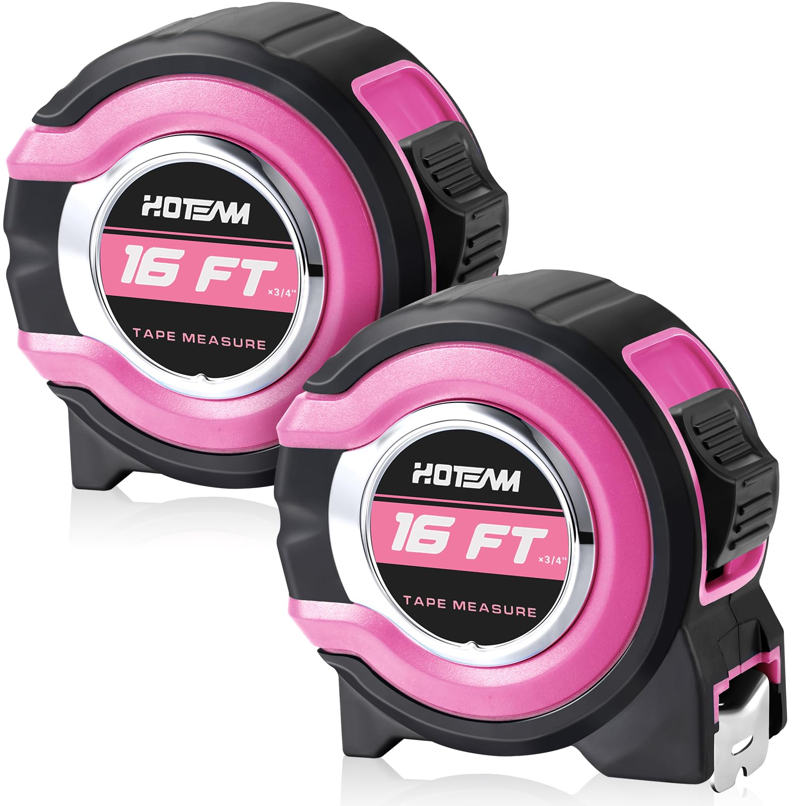 Hoteam 2 cintas métricas ligeras de 16 pies, color rosa, con hoja retráctil y botón de bloqueo, herramientas de medición fáciles de leer