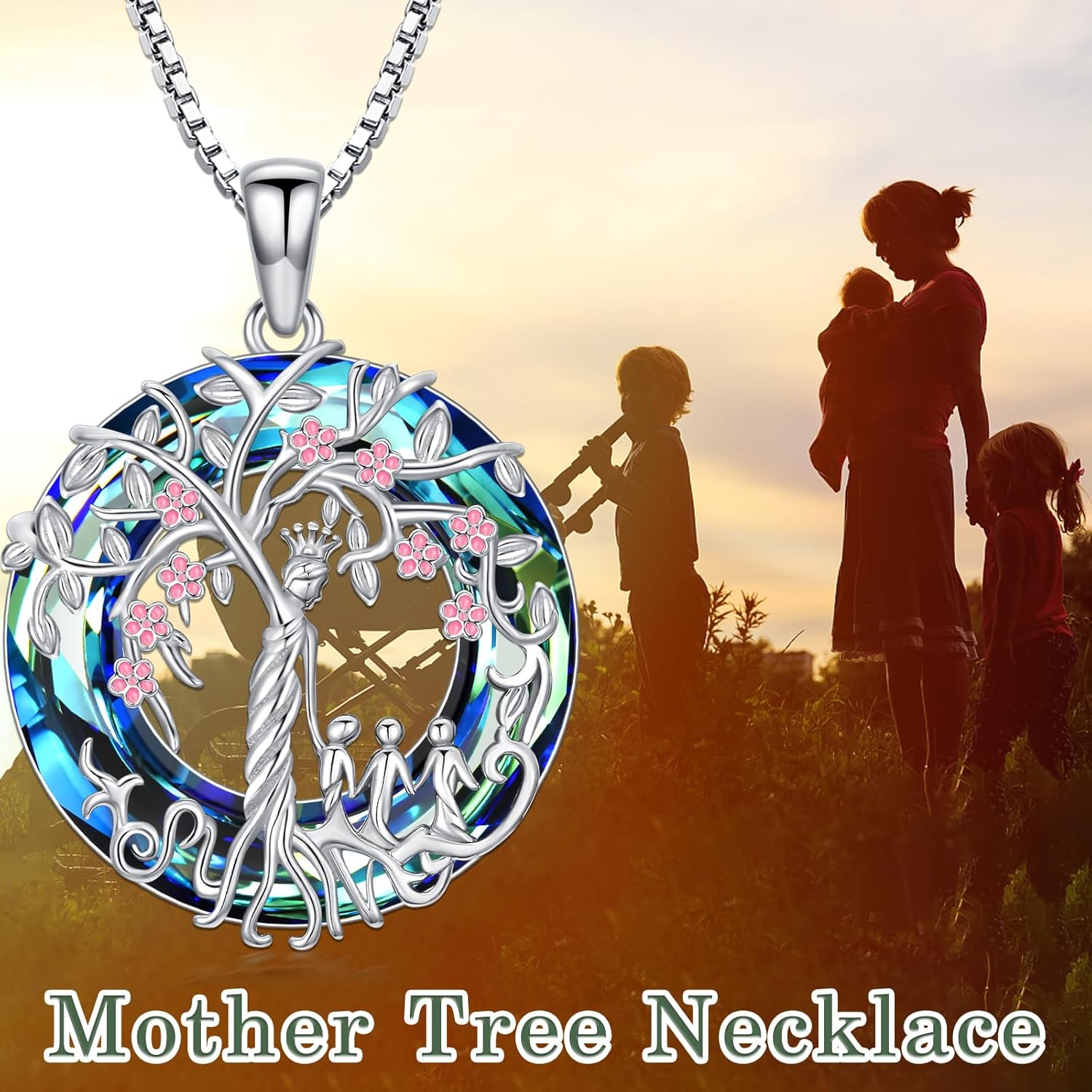 Tree of Life Necklace 925 Sterling Silver Sister Necklace Mother and 1 to 3 Sons or Daughters Pendant Family Tree Crystal Jewelry Gifts for Women Mother Grandma Birthday Christmas - Image 5