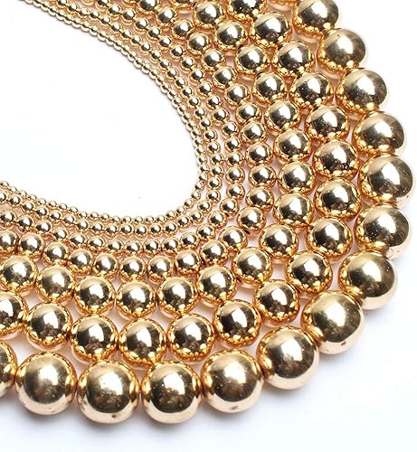 Song Xi - Cuentas redondas de hematita para hacer joyas, 564, 18, 532, 1564, 516, 2564 pulgadas, cuentas de 15 pulgadas, hematita, Hematita de oro