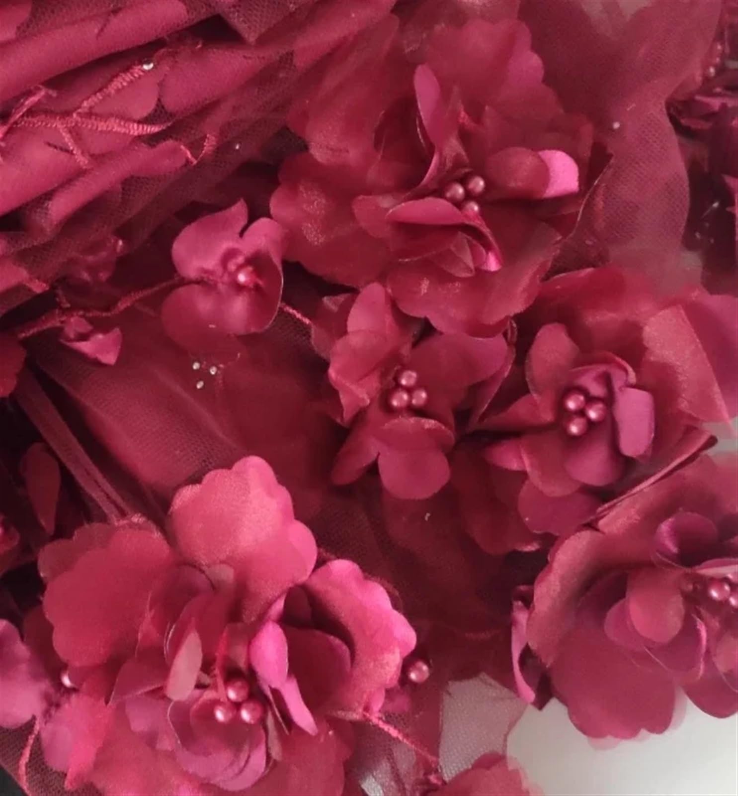 Stoff für Hochzeitskleider 14 Farbe Perlen 3D Blume geheftet Spitze Stoff Hochzeit Kleid DIY Kleidung Nähen Nähen(Red,5Meters)