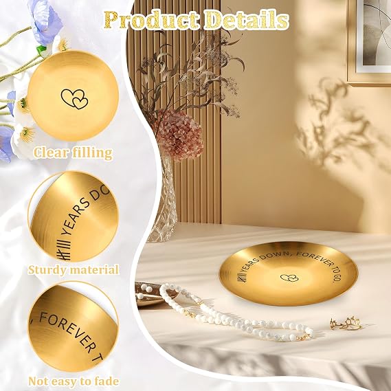 8 Year Bronze Anniversary Wedding Gifts,Bronze Ring Holder Jewelry Tray, Stainless Steel Anniversary Wedding Gifts for Wife Husband Couples Memorial Present