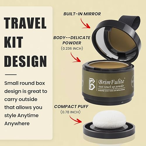 Miniatura 6 de Polvo de línea capilar para mujer, polvo de cobertura instantánea de raíz, negro oscuro, 0.14 onzas, con soplo compacto y espejo