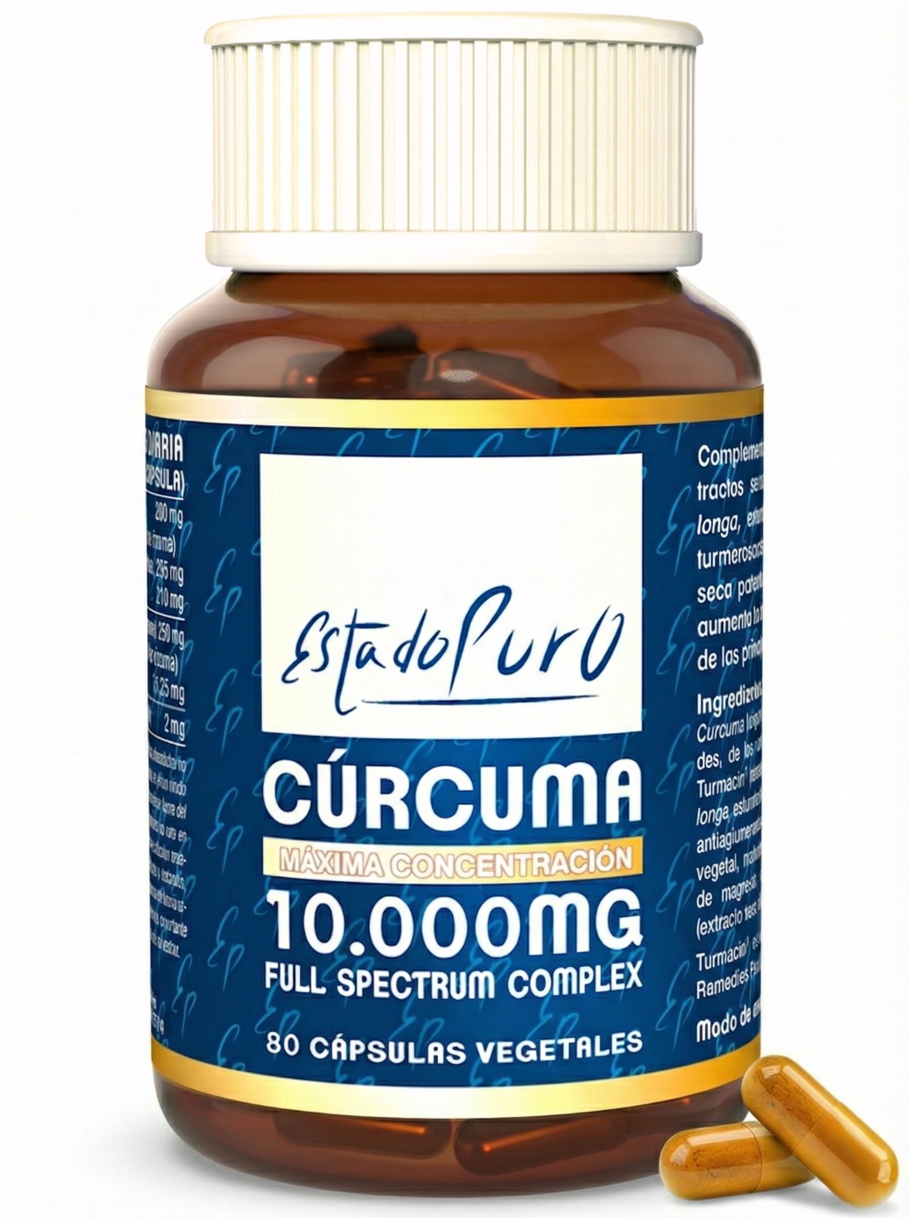 Estado Puro Cúrcuma 80 Cápsulas | Con Pimienta Negra | Alta Potencia 10.000 mg | Turmeric Complex con 3 Tipos de Curcumina | Tongil (Paquete de 1)