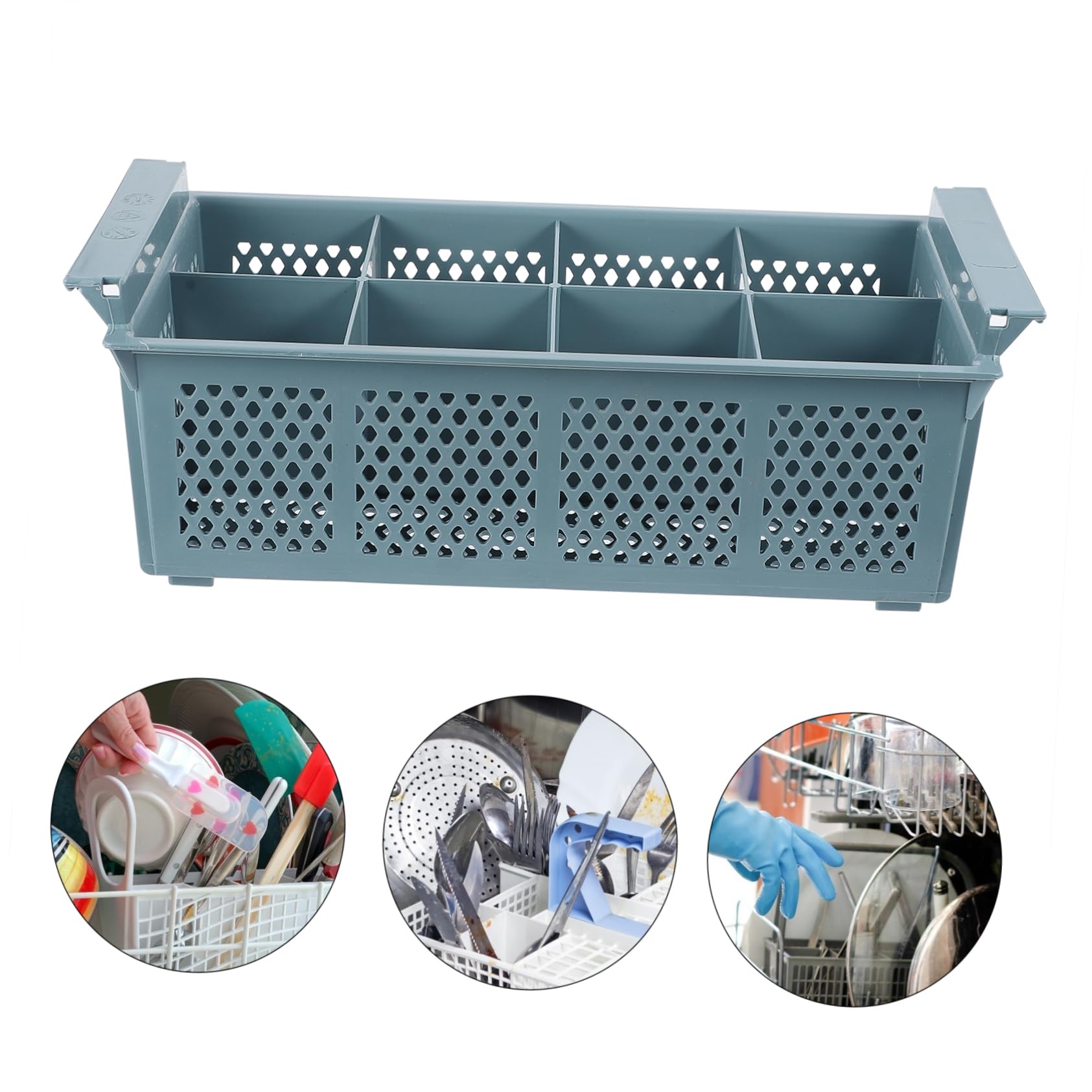 Cesta Plástico 8 de Lavavajillas Compartimentos | Organizador de Cubiertos, Fácil de Llevar, Útil para Guardar Utensilios en Cocina u Oficina