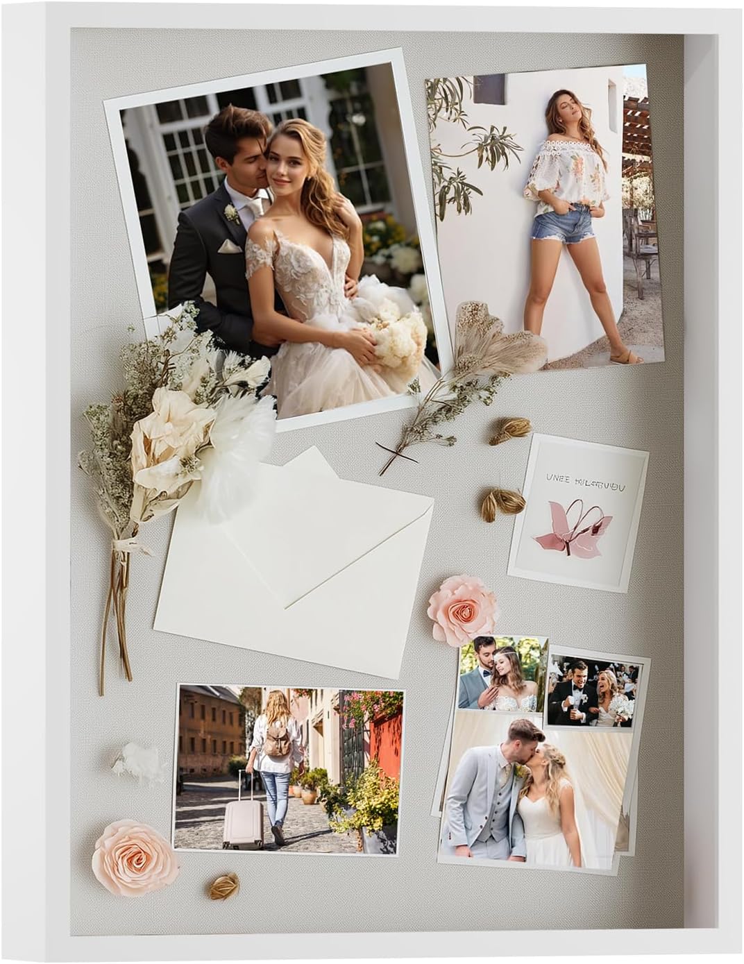 QDSSDECO 16x20 Shadow Box Frame with Linen Backboard & Real Glass, Wood Display Case, Deep Showcase to Hang The Photos, Tickets, Wedding Bouquets, Medals, Baby Sports Memorabilia,White