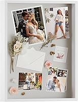 Vista 9 de QDSSDECO Marco de caja de sombra de 10 x 10 pulgadas con tablero de lino y vidrio real, vitrina de madera, escaparate profundo para colgar fotos