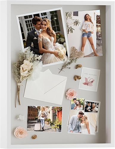 Miniatura 9 de QDSSDECO Marco de caja de sombra de 10 x 10 pulgadas con tablero de lino y vidrio real, vitrina de madera, escaparate profundo para colgar fotos