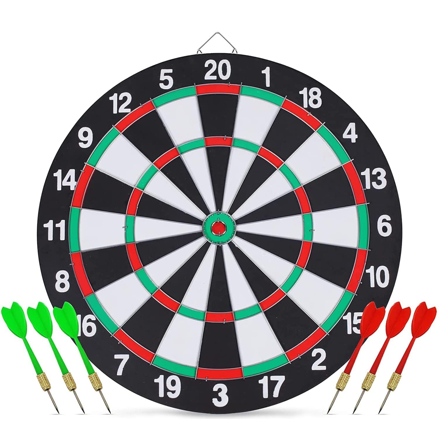 X Spring 17 Inch Double Sided Dart Board Set with 6 Metal Tip Darts, Excellent Indoor/Outdoor Game for Adults & Teens