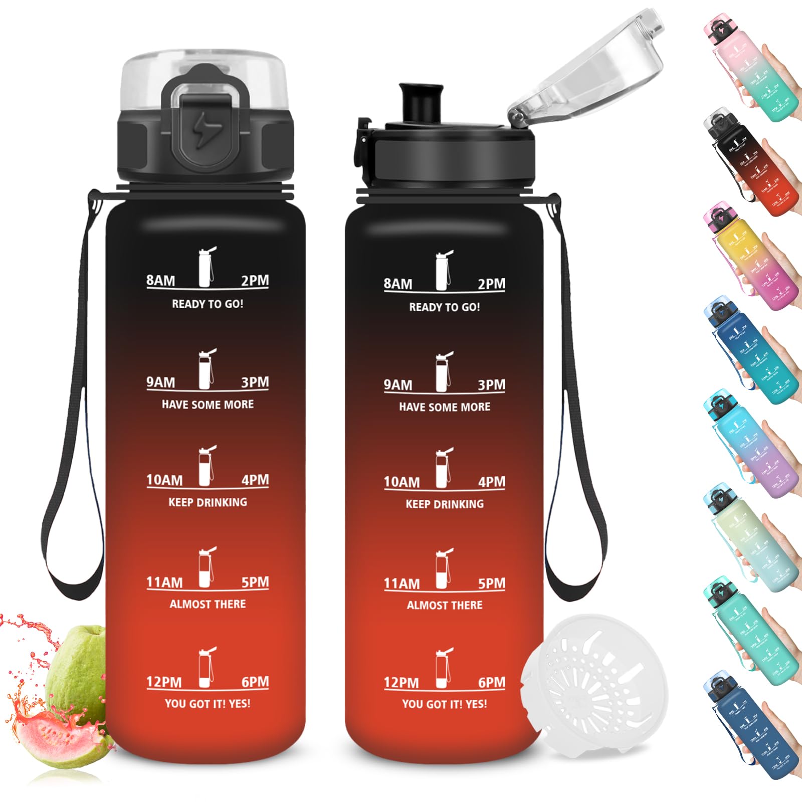 Mujigaga 1L Water Bottle Gym Filter Motivational Water Bottle with Time Indicator Leak-Proof Sports Water Bottle for Cycling Gym Camping