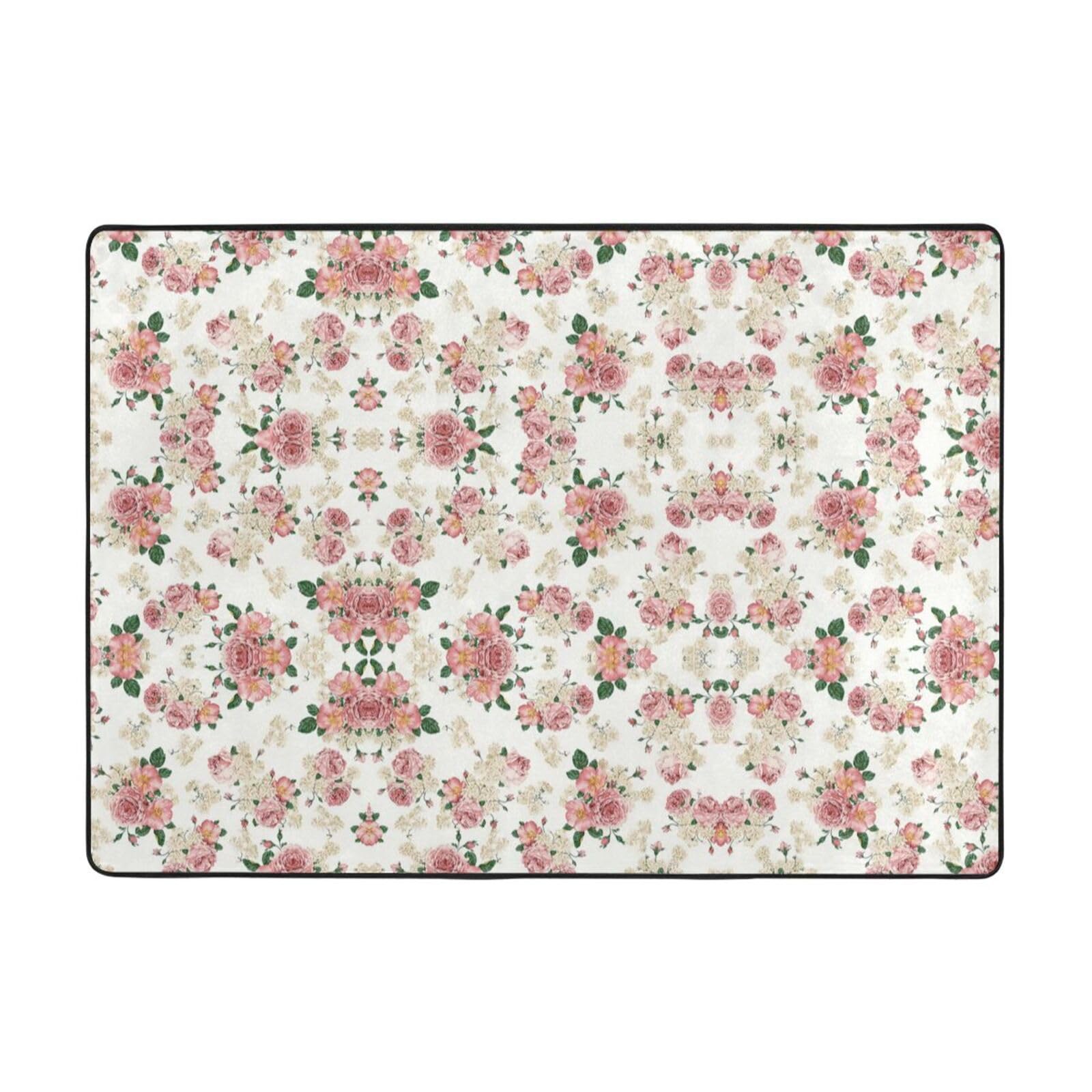 Tapis fleurs roses 203 cm pour réchauffer un sol froid de salon