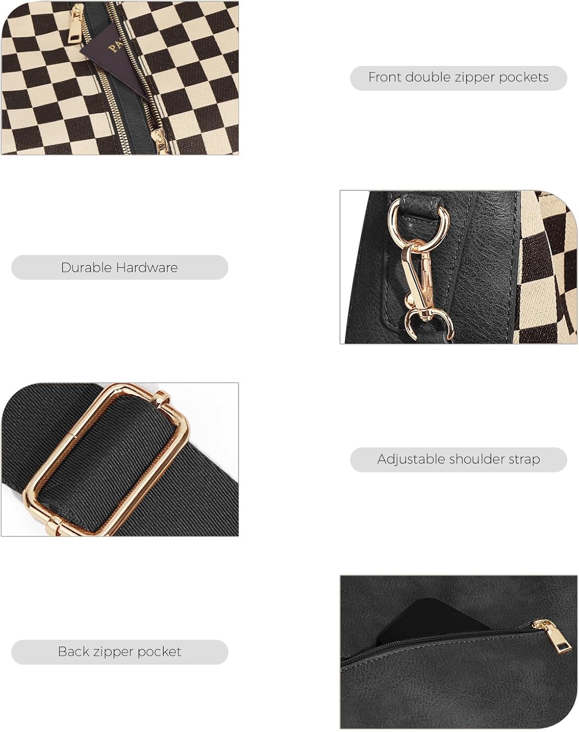 Checkered Purse Hobo Handbags for Women Checkered Crossbody Bags Plaid Shoulder Bag Tote Purse for Daily - Image 5