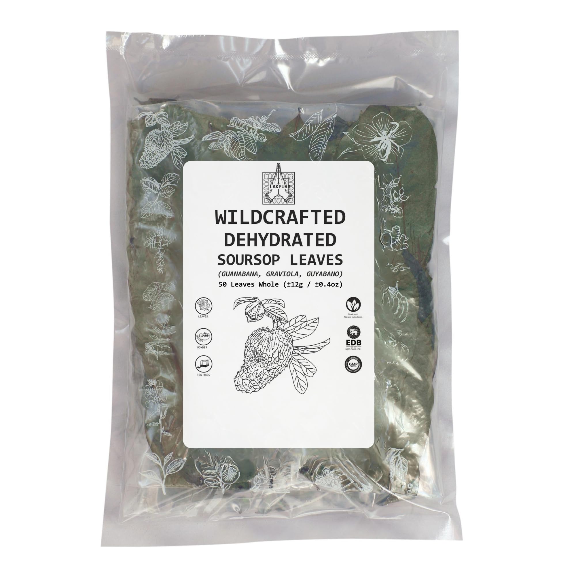 KC Creations® Wildcrafted Soursop (Guanabana, Graviola, Guyabano) Dehydrated 50 Leaves Whole (±12g / ±0.4oz)