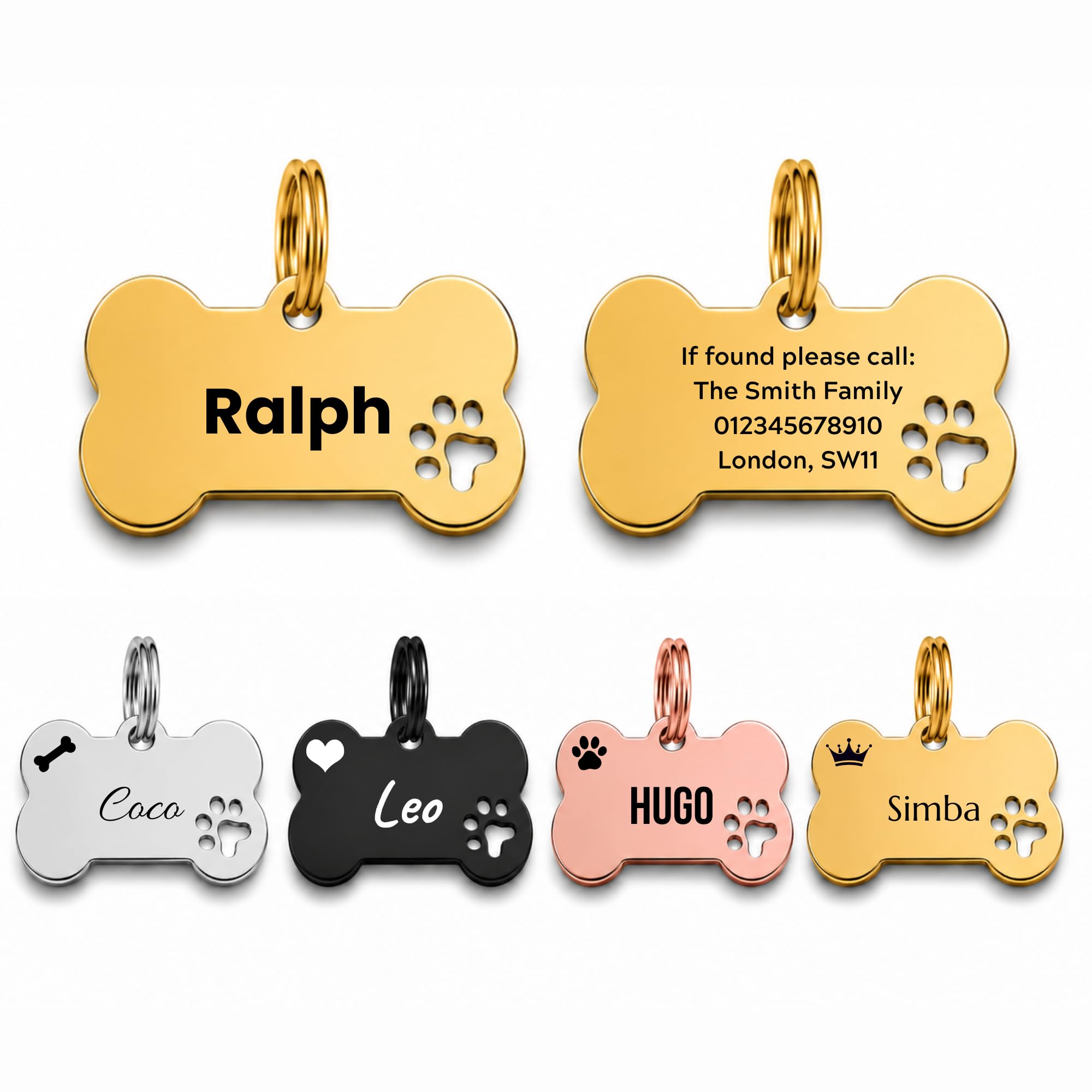 Personalised Stainless Steel Dog Tag – Gold Bone Pet ID Tag – Small 25mm — image 1