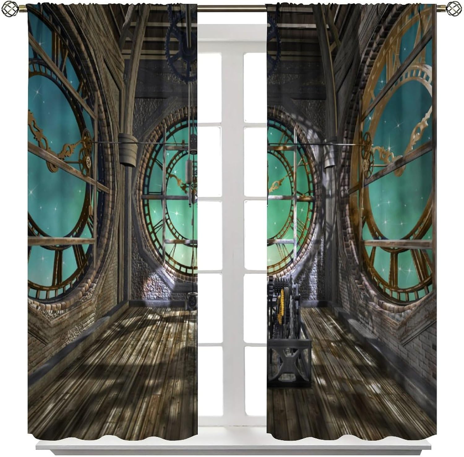 Rustic Steampunk Curtains, 3D Steampunk Clock Retro Mechanical Background Pattern Blackout Window Treatments, Rod Pocket Thermal Insulated Drapes 2 Panel Sets for Bedroom Living Room, 63"W X 72"L