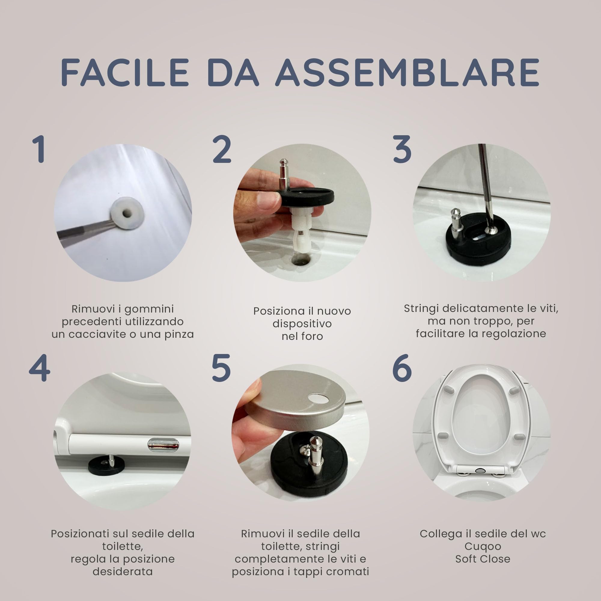 CUQOO Sedile WC ovale con chiusura rallentata, a sgancio rapido, a forma di O, chiusura rallentata, con cerniere regolabili (comfort classico)
