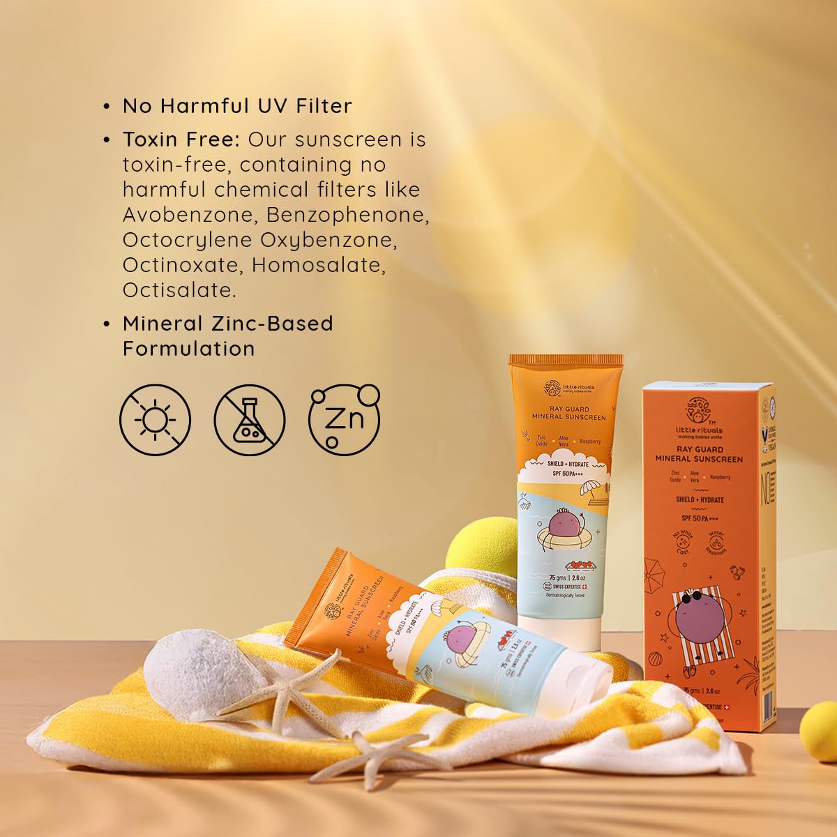 Little Rituals Mineral Baby & Kids SUNSCREEN Lotion Daily Use for Baby & Kids (0-15 years), SPF 50 PA+++ I No White Cast I UVA/UVB/IR + DIGITAL Wi-Fi & Bluelight Protection| Hypoallergenic| SWISS Technology | 75 gm 4