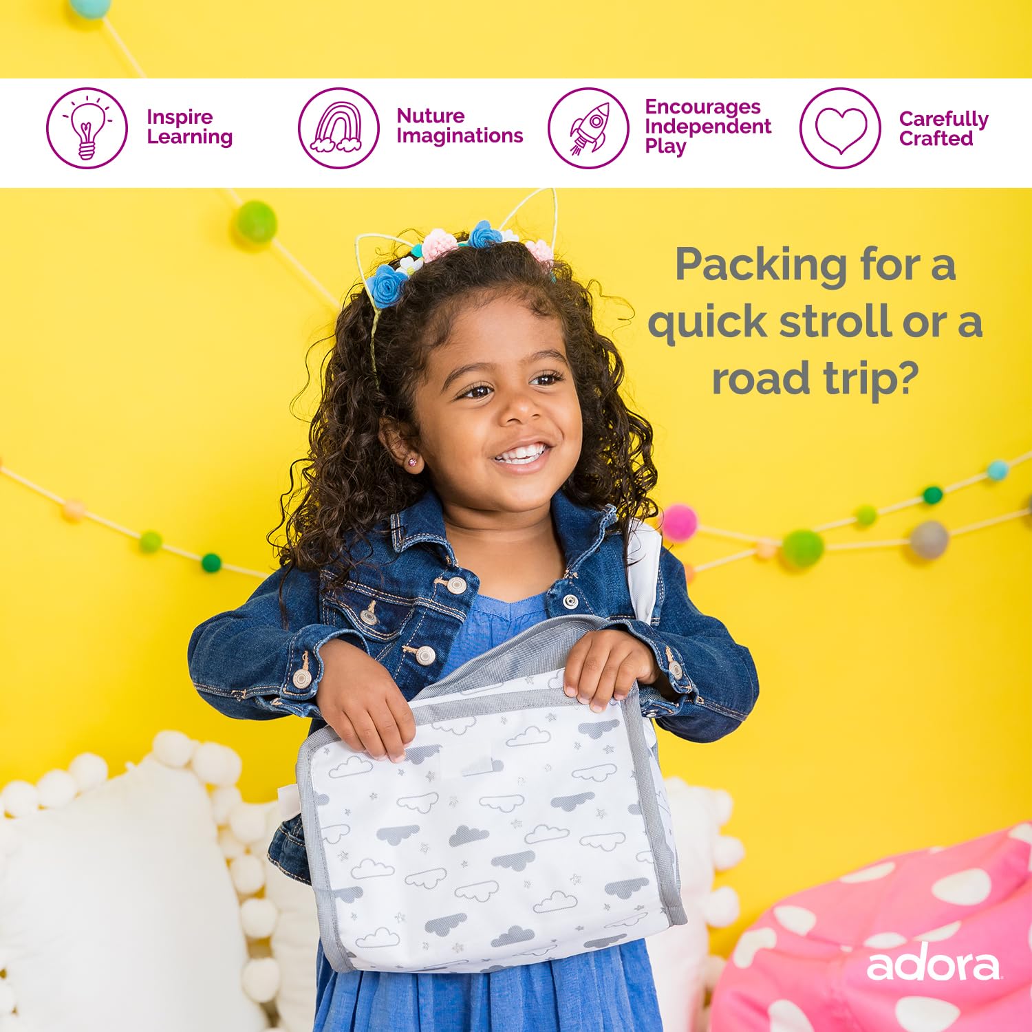 ADORA Bolsa de pañales para muñecas con correas resistentes, incluye cambiador y 2 pañales para muñecas (se adapta a muñecas de 13 pulgadas), regalo de cumpleaños para mayores de 3 años, estrellas