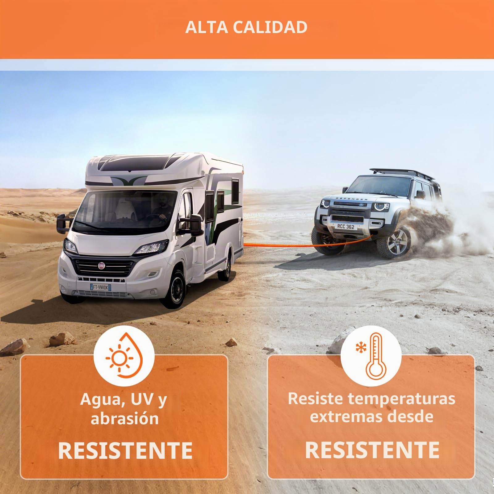 Cuerda de Remolque 6M (20 ft) 22.000 lbs (10T) Capacidad - con Guantes Antideslizantes+Bolsa de Almacenamiento+Accesorios - para Camiones,Jeep,Tractores,ATV,UTV, urismos - Rescate en Carretera