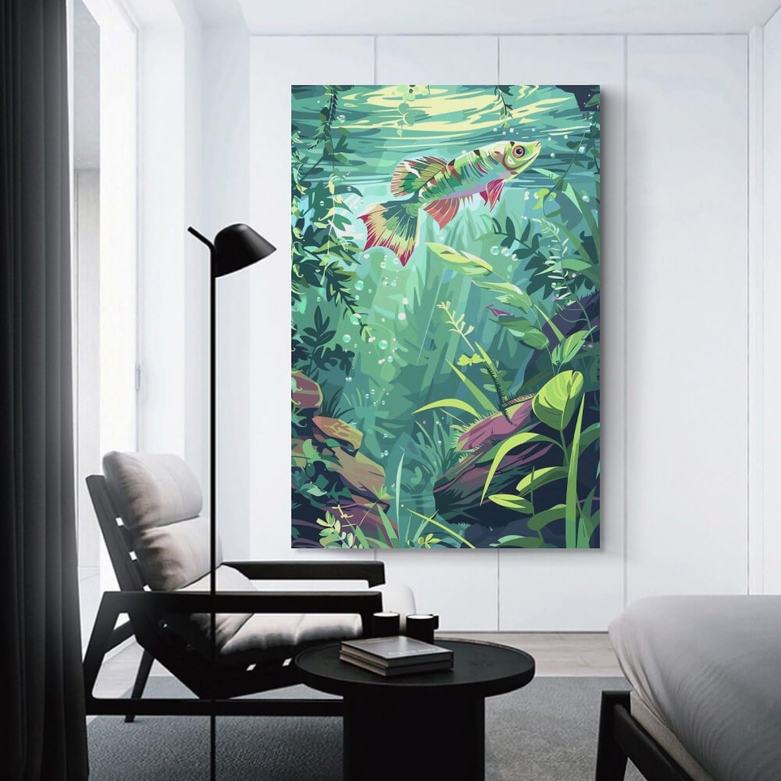 Junmoney Room Decor Wall Art Tropical Fish in Lush Waters, 20x30inch(50x75cm), for Office Decor, Home Working Or Creative Rooms, An Interior Accent for Desk Areas
