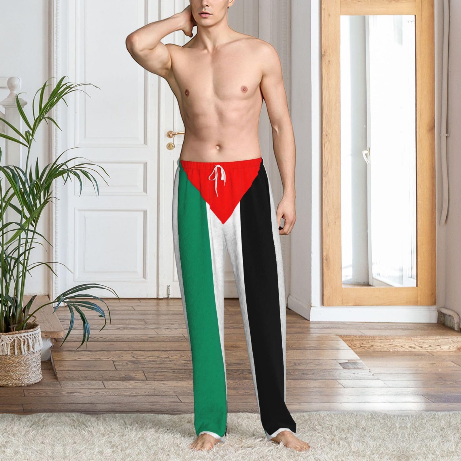 Pantalones de pijama para hombre con estampado de bandera de Palestina, pantalones de pijama de forro polar con bolsillos, de microfibra