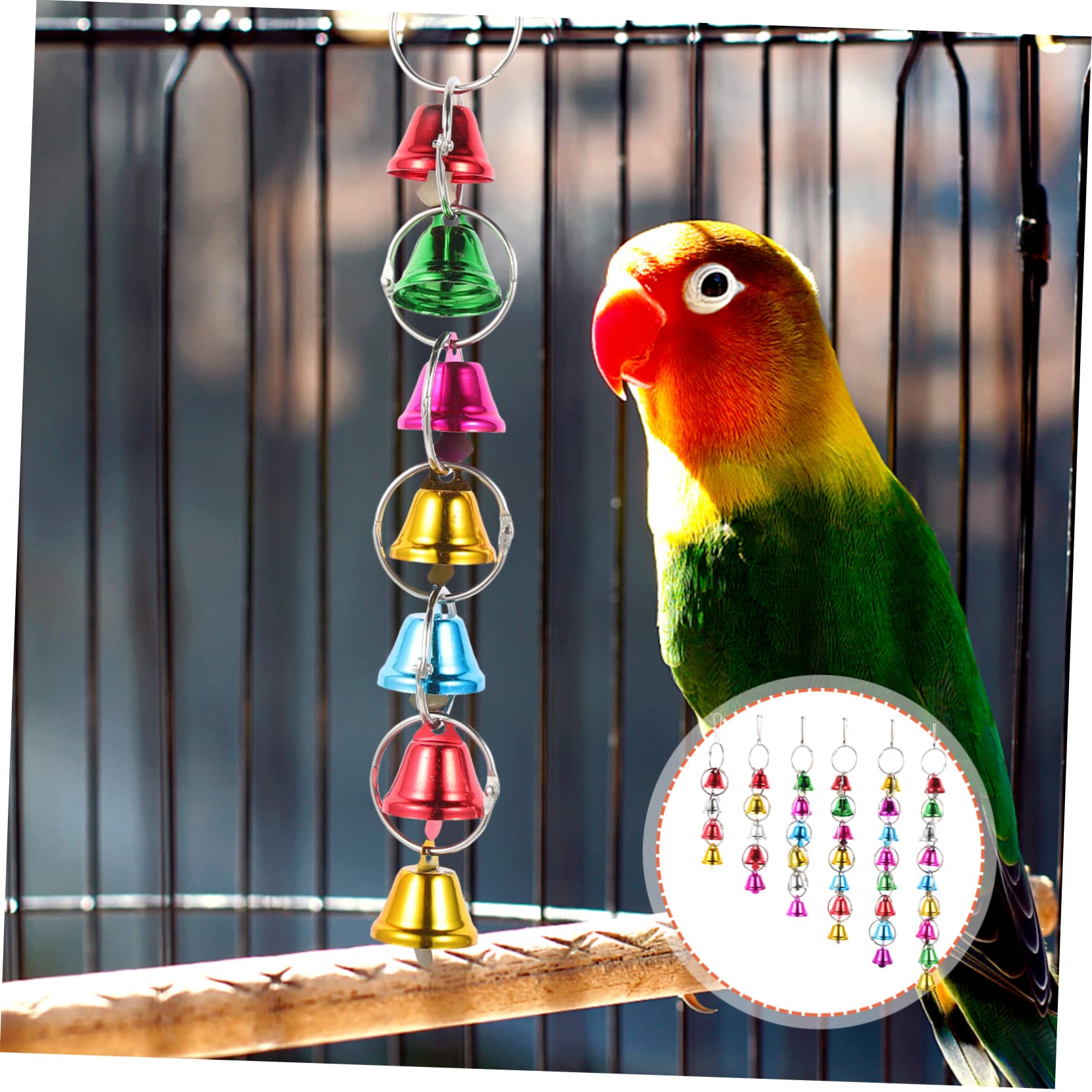 BESPORTBLE 12piezas Juguete para Aves Campanas Cuerda De Juguete para Periquitos y Loros Colgante De Diversión para Jaulas De Aves para Masticar y Jugar