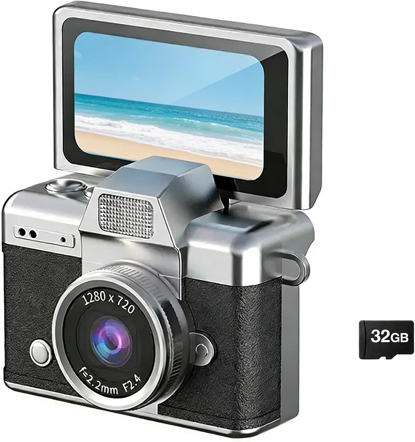1.47" Flip Screen Mini Camera - 1080P HD, 32GB Card, Built-in Flash, Retro Keychain Camera for Travel, Concerts, Fashion Accessory & Adult Gift (Black)
