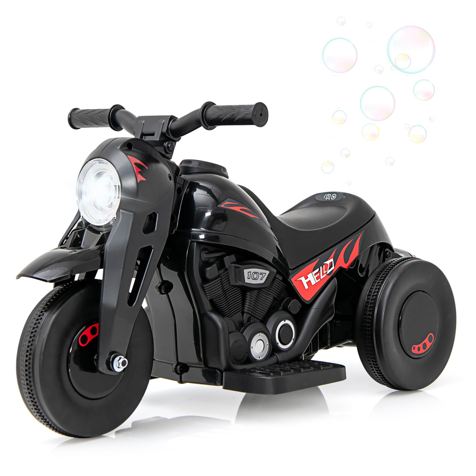 OLAKIDS Kids Motorcycle, 6V Electric Ride On Car with Automatic Bubble Function, Foot Pedal, Headlight, Music, 3 Anti-Skip Wheels Vehicle for Children, Toddler Ages 3+ (Dark)