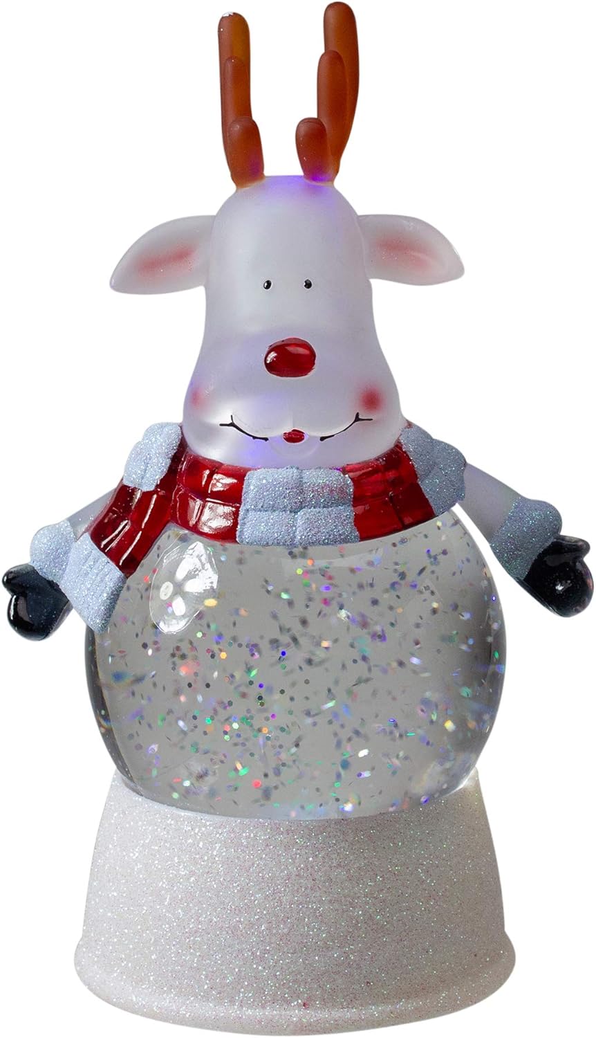 Northlight 3.94" Reindeer with a Striped Scarf Christmas Water Ball with LED Lighting & Glitter