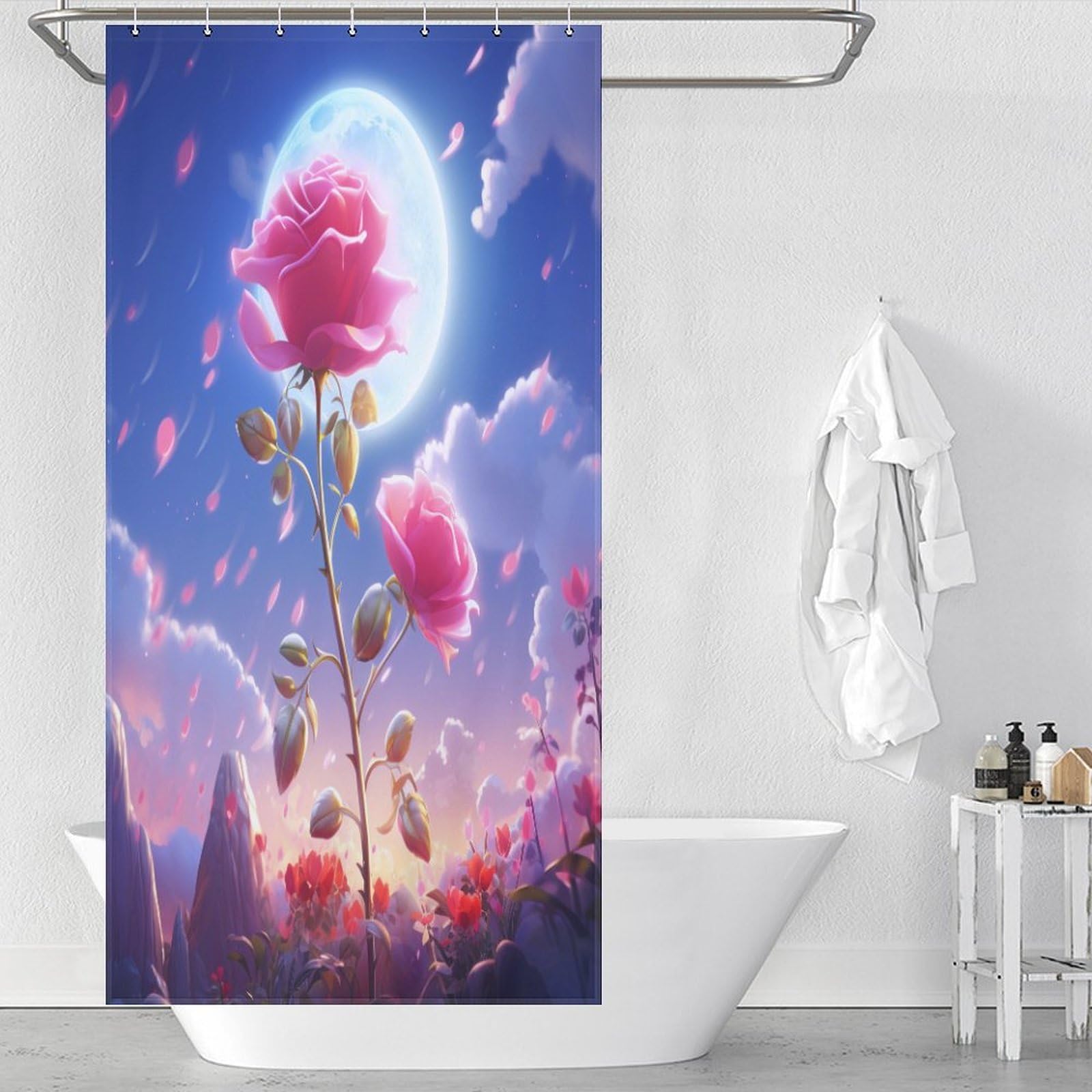 Rideau de douche rose en tissu polyester imperméable 92x183 cm