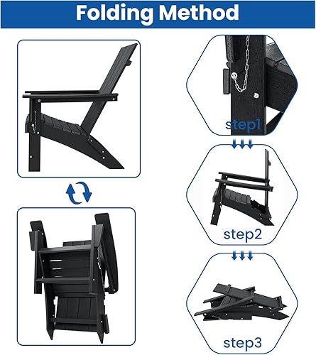 Miniatura 8 de Silla plegable Adirondack con otomana resistente a la intemperie, sillas plegables para hoguera con reposapiés, silla Adirondack de polietileno de