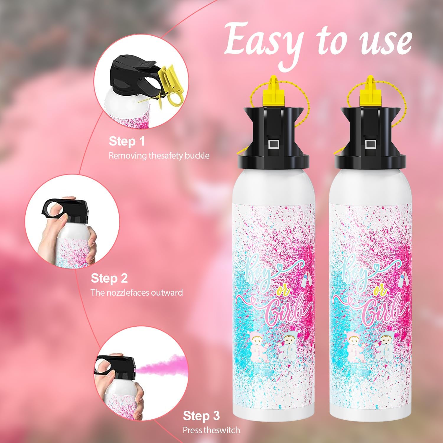Large Gender Reveal Fire Extinguisher: 2 Packs Gender Reveal Ideas Only for Baby Girl with 100% Biodegragable for Gender Reveal Decorations - 20+ Feet (Pink)