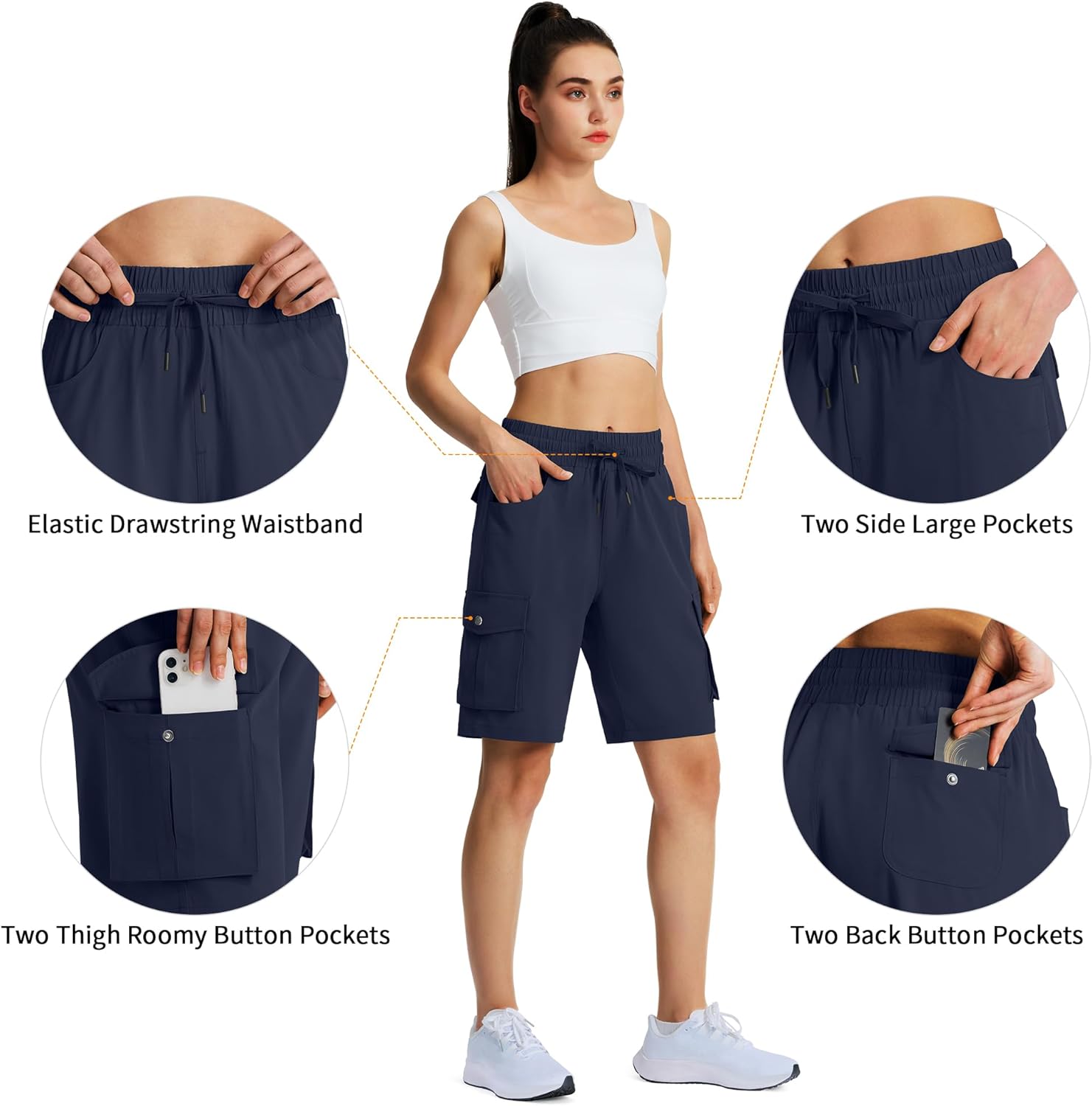 Women's 9" Hiking Cargo Shorts Quick Dry Lightweight Summer Shorts for Camping Travel Golf 6 Pockets - Image 4