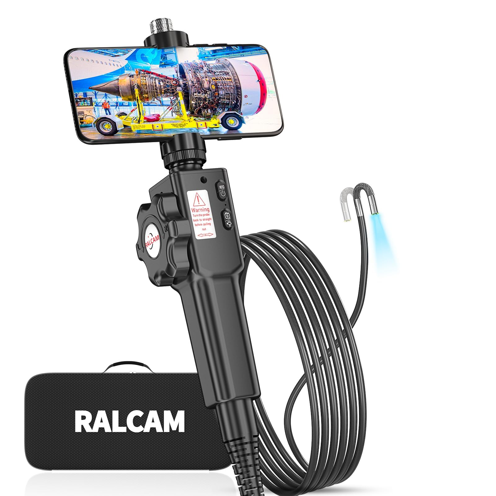 Ralcam Telecamera Endoscopica Endoscopio Industriale - Sonda Telecamera 1080P 8.5mm Boroscopio Snake a 180° a due vie, 2m Cavo Semirigido 8 luci LED Regolabili, per iOS Android Smartphone