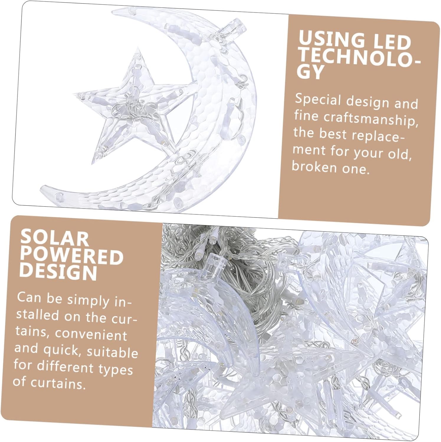 Solar Curtain Light Remote Control Led Star and Moon String Lights for Indoor and Outdoor Use for Holiday and Christmas Decorations