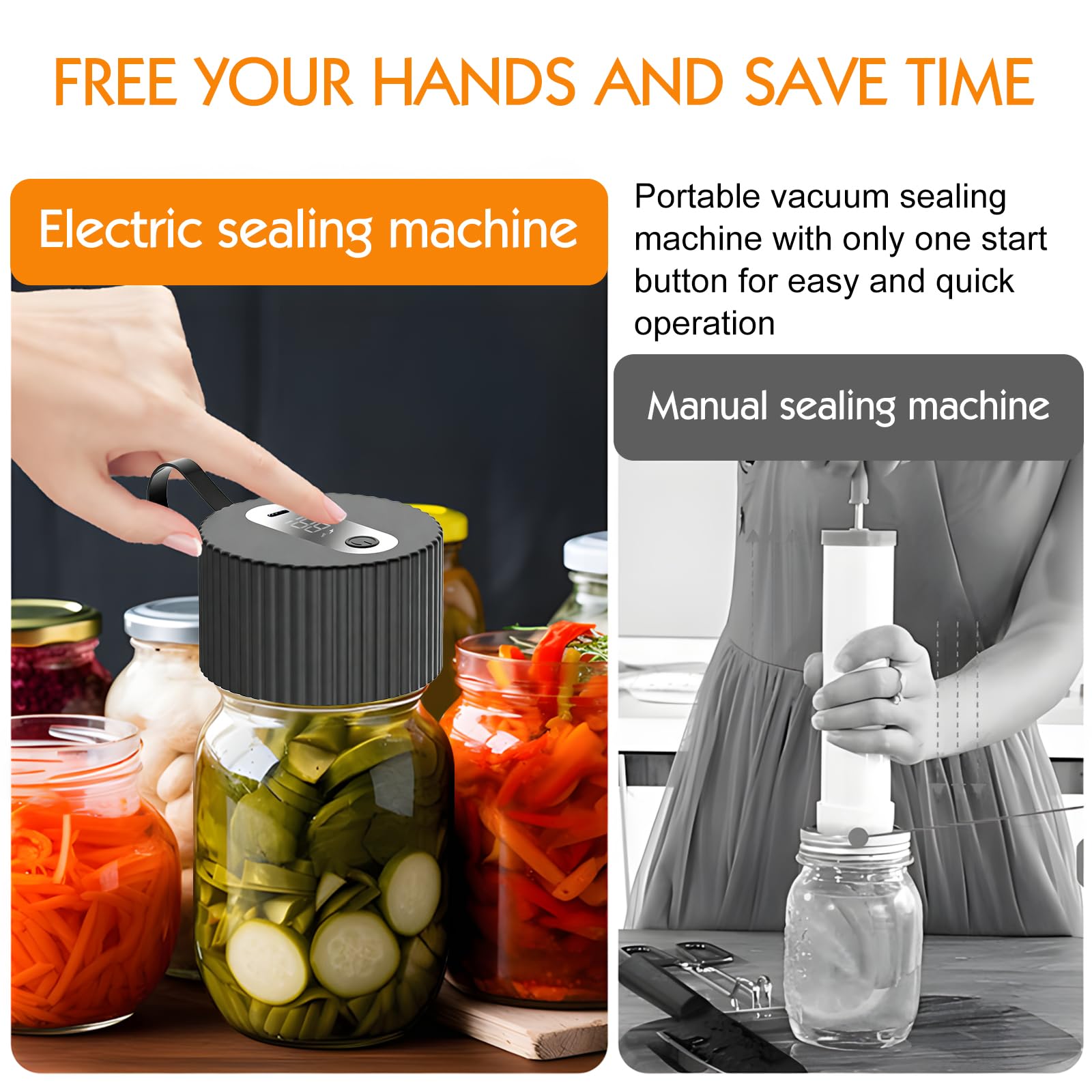 PORFOYO 3-In-1 Vakuumierer Für Gläser, Elektrischer Vakuumierer, Mason Jar Vakuum Sealer für breiter und normaler Öffnung, Inkl. 10 Beutel, Einmachdeckeln