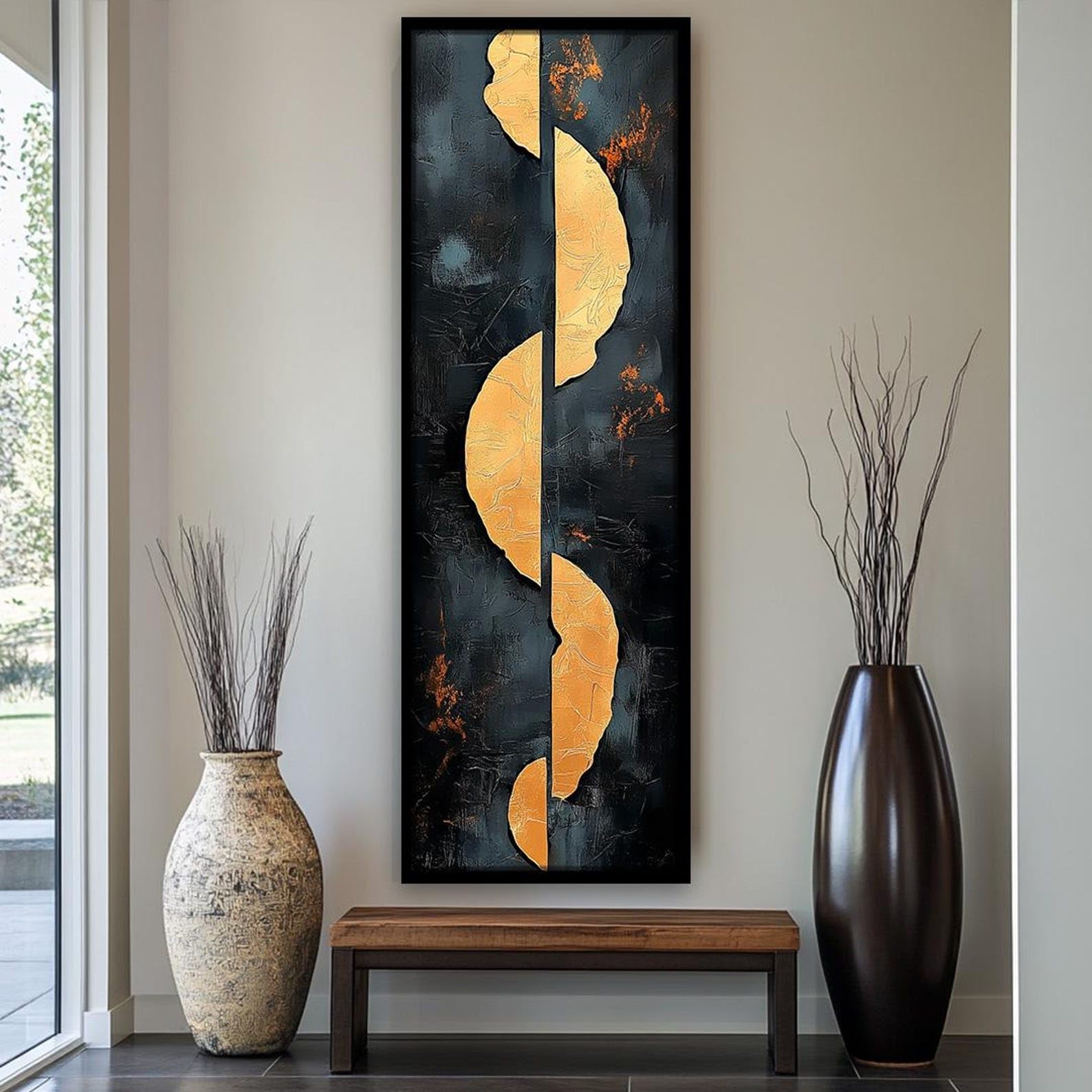 LMYCHENG Pionowy abstrakcyjny obraz na czarno-złotym płótnie, styl skandynawski, idealny do sypialni, biura lub przedpokoju (40 x 120 cm/rama wewnętrzna).