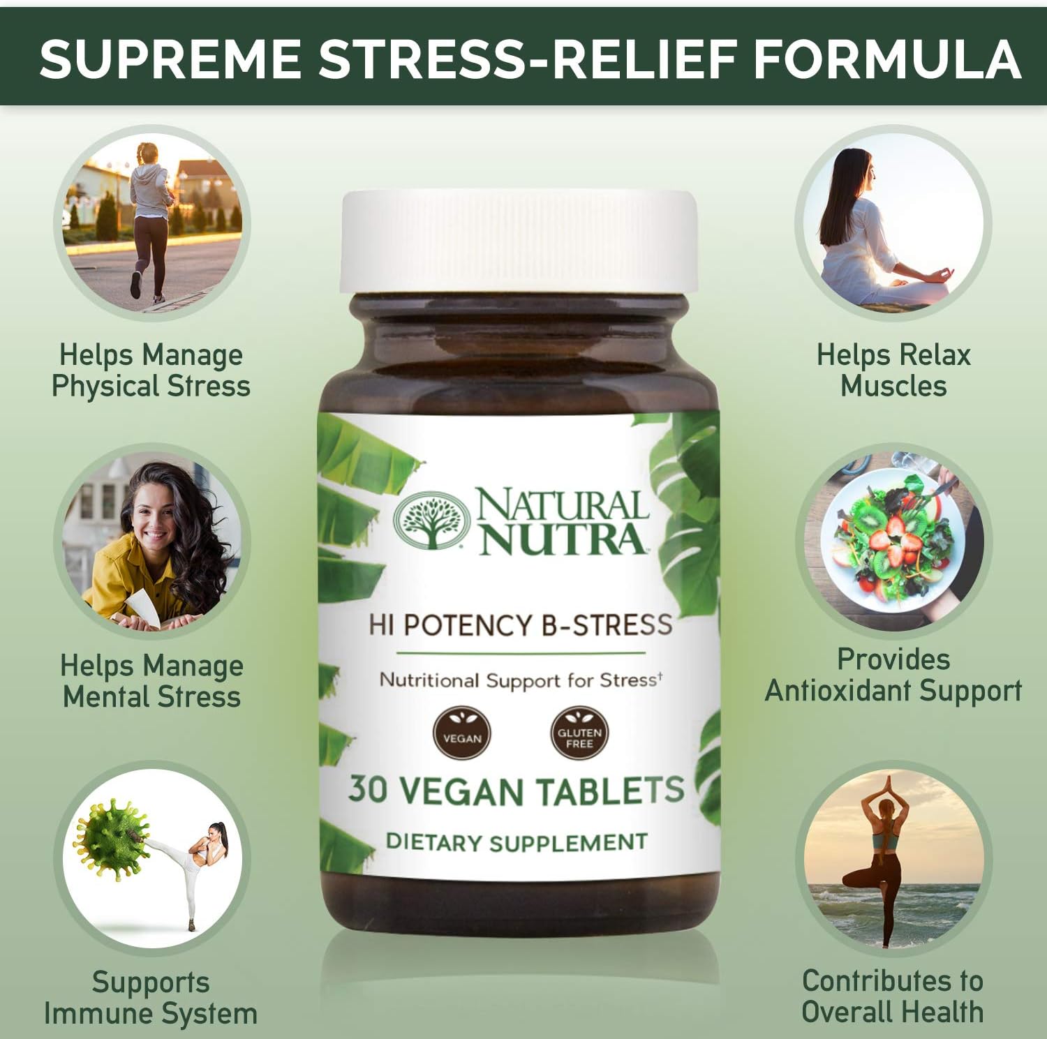 Natural Nutra Hi Potency B Stress Complex with Vitamin C Supplement, Cognitive Health, Migraine Relief, Ascorbic Acid, Thiamin, Riboflavin, Passion Flower and Valerian Root Extract, 30 Tablets : Health & Household
