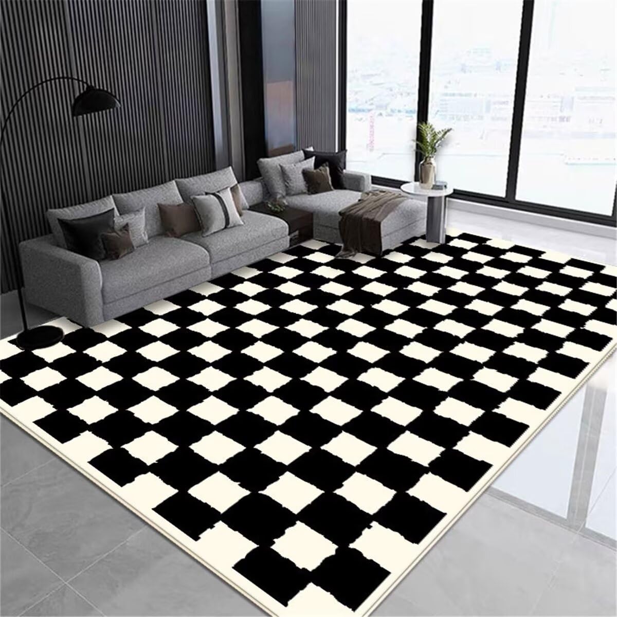 Tapis d'éveil et salon 180x250cm noir et blanc : la solution décoration facile à laver
