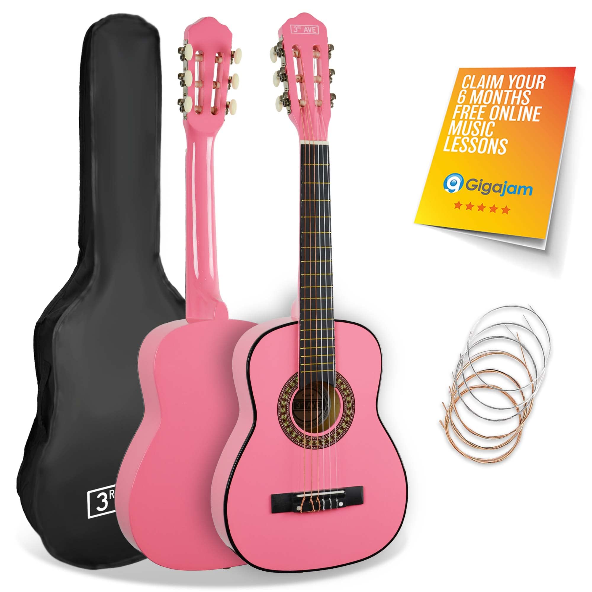 3rd Avenue Classical Guitar - 1/4 Size - Pink - Nylon Strings