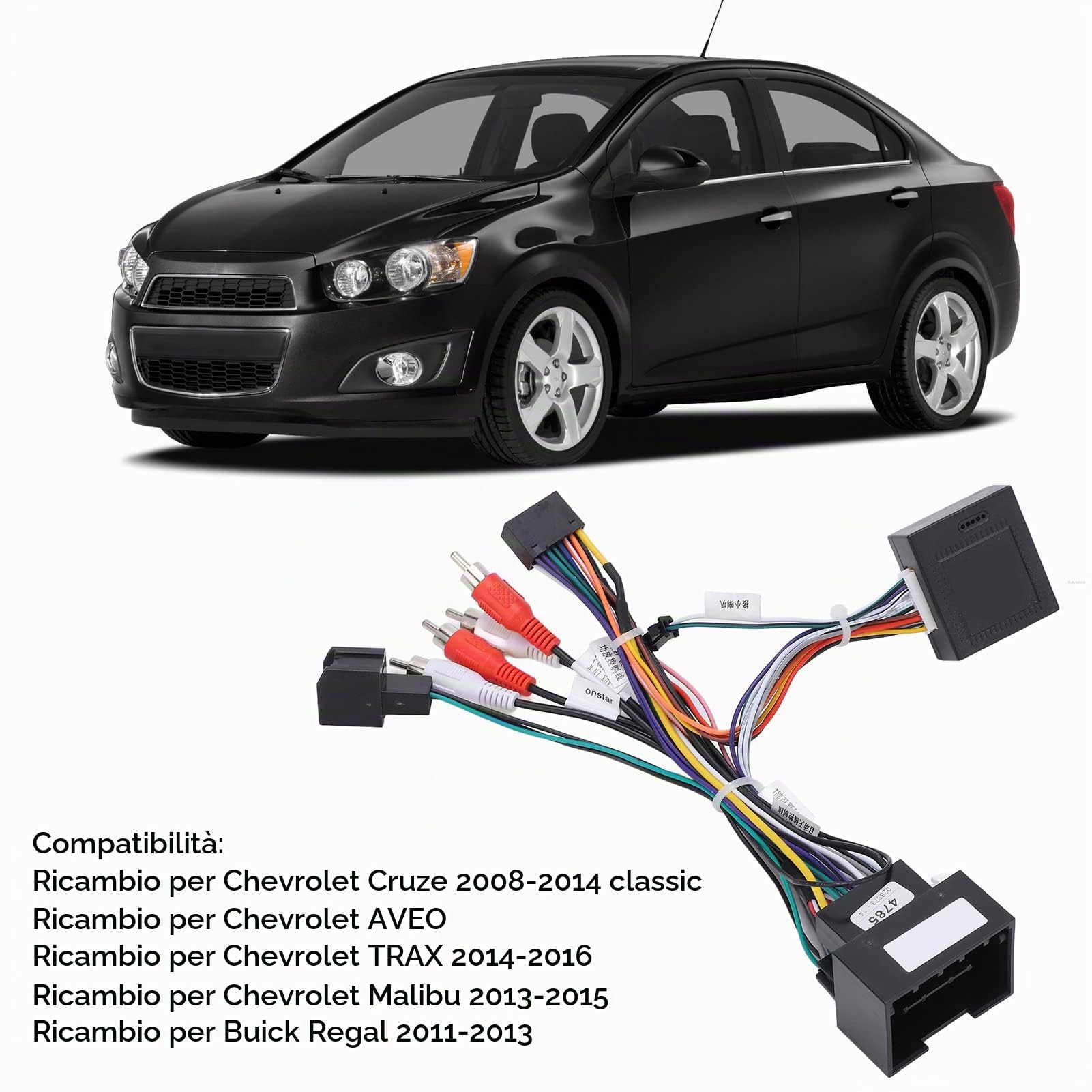 Qiilu Cablaggio Audio, Adattatore Connettore Cablaggio Radio Stereo con Scatola Bus CAN Sostituzione 16 Pin per Chevrolet Cruze TRAX Malibu