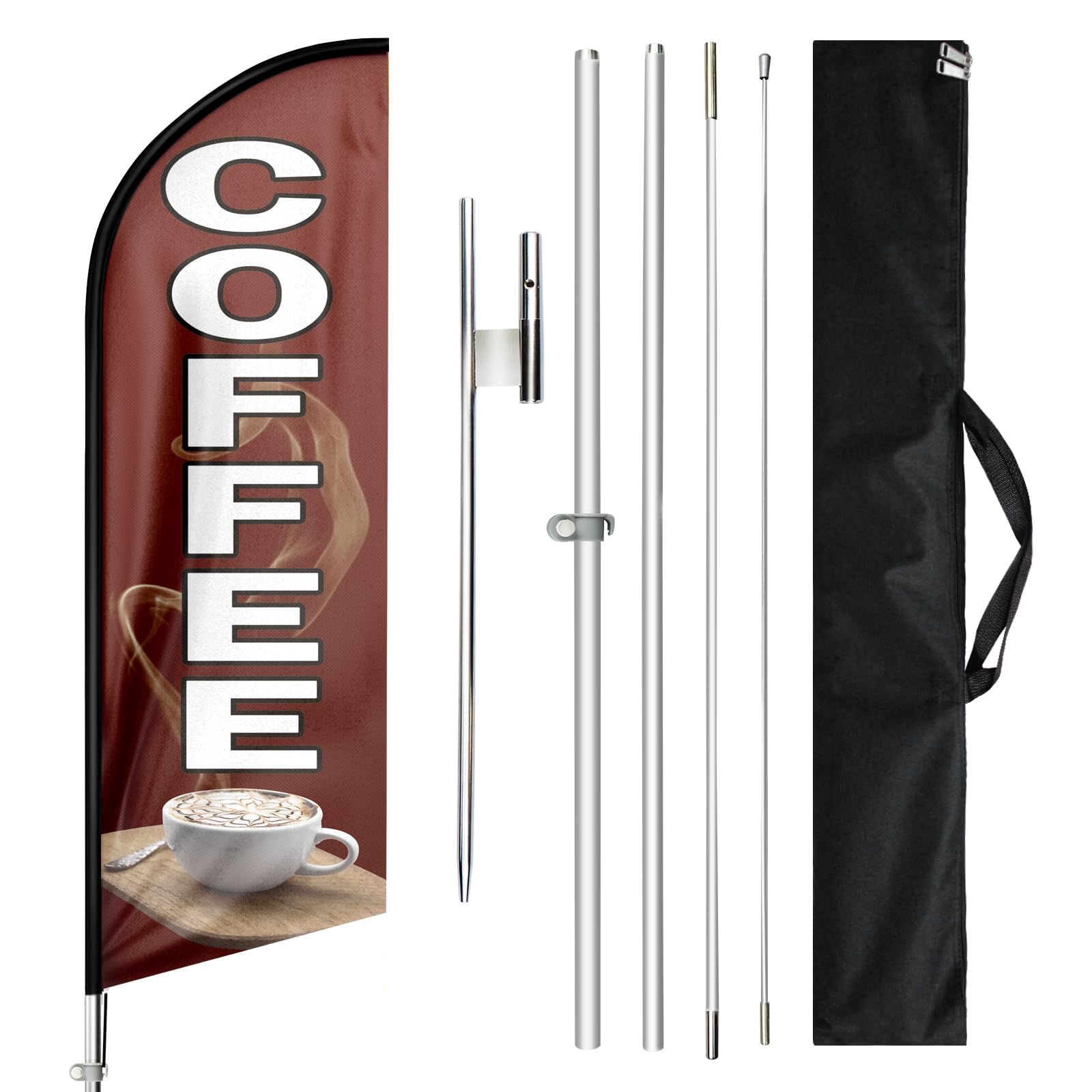 Drapeau en plumes de café, drapeau expresso de 3,4 m avec kit de mât, panneaux de café, drapeau commercial Swooper publicité pour magasin de café