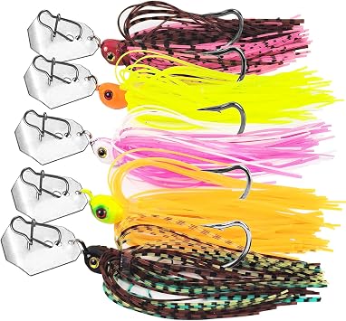 5Pcs Buzz Bait Fishing Bladed Jigs Lures Multicolored Jig Skirts for Bass Trout Walleye 3.15in/0.39oz