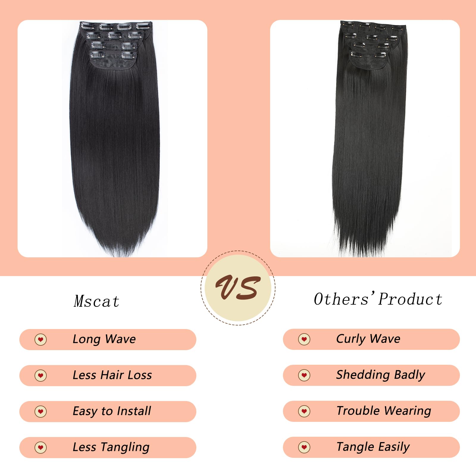 Mscat 20 Inch Clip in Hair Extensions Synthetic Thick Hair pieces for Women Girls 4PCS Full Head Set Curly Synthetic Hair Extensions(4#) - Image 4